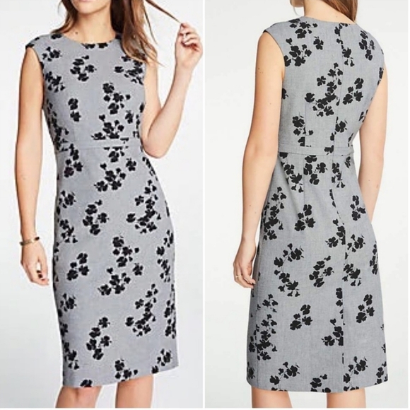 Ann Taylor Dresses & Skirts - Ann Taylor Floral Print Sheath Dress Size 6 Gray Knee Length Career Office Work